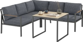 Conjunto de jardim de 3 peças para 5 pessoas, 2 sofás com almofadas grossas, 1 mesa de centro, 183 x 183 x 72 cm, cinzento escuro