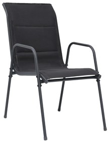 Cadeiras de jardim empilháveis 2 pcs aço e textilene preto
