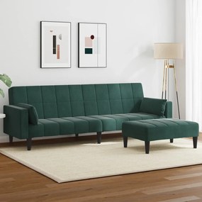 vidaXL Sofá-cama 2 lugares c/ apoio de pés veludo verde-escuro