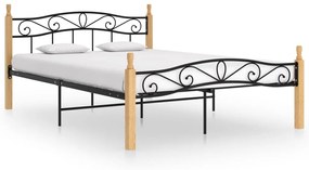 vidaXL Estrutura de cama 140x200cm metal/madeira carvalho maciça preto