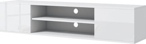 Móvel de TV suspenso de parede, com 2 armários, 2 nichos centrais e 2 passadores de cabos, 140 x 30 x 30 cm, branco