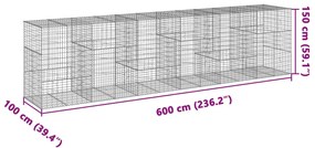 Cesto gabião com cobertura 600x100x150 cm ferro galvanizado
