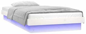 Estrutura de cama c/ luzes LEDs 100x200cm madeira maciça branco