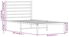 Estrutura de cama com cabeceira 90x200 cm metal preto