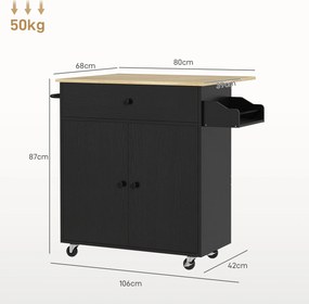 Ilha de Cozinha com Rodas Carrinho de Cozinha com Lateral Dobrável 2 P