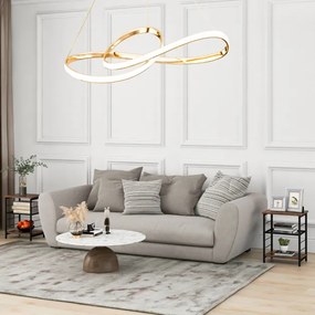 Mesa apoio industrial de 3 níveis, estrutura metálica, mesa de madeira, mesa lateral para quarto e sala, 38,5 x 30 x 50 cm Castanho Rústico