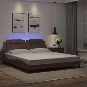 vidaXL Estrutura cama c/ luzes LED 180x200cm couro artificial castanho