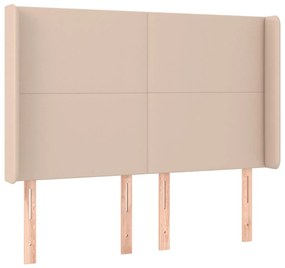 Cama box spring c/colchão/LED 140x190cm couro artif. cappuccino