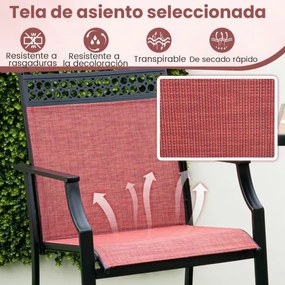 Conjunto de 2 bancos de bar para Jardim com apoio para os pés em metal à altura do balcão para jardim, piscina, varanda, cozinha Vermelho