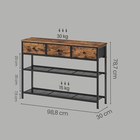 Mesa consola 30 x 98,8 x 78,7 cm  com 3 gavetas forradas a tecido Castanha