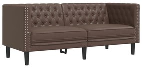 2 pcs conjunto de sofás chesterfield couro artificial castanho