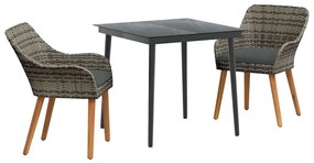 Conjunto de Jantar de Jardim de 3 Peças Cinza em Rattan Sintético