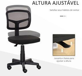 Cadeira de Escritório Operativa Giratória 360° com Altura Ajustável Suporte Lombar 43x48x77,5-89,5cm Preto