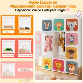 Armário portátil para crianças com 12 cubos e 2 secções 109 x 37 x 145 cm para brinquedos Branco