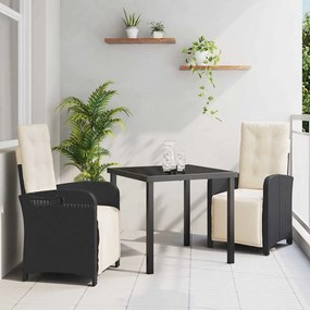 Conjunto de Jantar de 3 Peças vidaXL com Almofadas em Rattan Preto