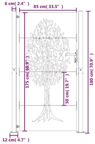 Portão de jardim 105x180 cm aço corten design árvore