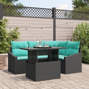 vidaXL Conjunto de Sofá de Jardim de 6 Peças com Almofadas Preto Vime Polipropileno