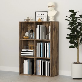 Estante de 3 Níveis Prateleira para Livros com 6 Cubos de Arrumação para Escritório 65,5x30x97,5 cm Castanho Rústico