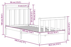 Estrutura de cama solteiro 90x190 cm madeira maciça