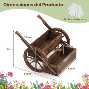 Floreira de Jardim em Forma de Carrinho, 64 x 54 x 50 cm, Dois Níveis, Castanho