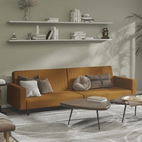 vidaXL Sofá-cama de 2 lugares veludo castanho