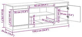 Armário de TV com LED em Carvalho Preto 139.5x34x50 cm de Madeira enge