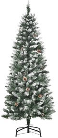 Árvore de Natal Artificial Ø55x150cm com 464 Ramas e 28 Pinhas Folhas de PVC Base Dobrável e Suporte Metálico Decoração de Natal para Interiores Verde