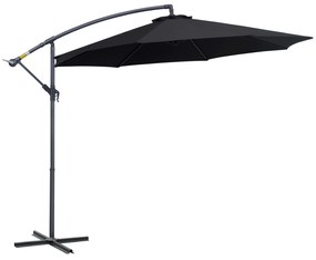 Outsunny Chapéu de Sol Jardim Ø300x260 cm Excêntrico Inclinável Manivela Base Cruzada Suporte Metal Resistente 8 Hastes Preto | Aosom Portugal