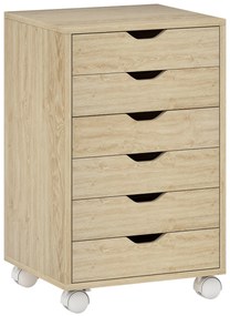Bloco de Gavetas Móvel Arquivador com 6 Gavetas Suporte para Impressora com Rodas 40x35x63 cm Madeira