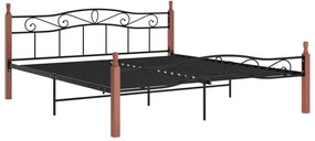 Estrutura de cama 200x200cm metal/madeira carvalho maciça preto