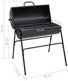 Grelhador barril c/ 2 grelhas de cozinhar 80x95x90 cm aço preto