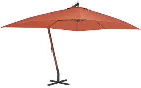 Guarda-sol cantilever c/ poste de madeira 400x300 cm terracota