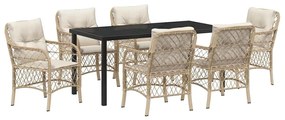 Conjunto de Jantar Jardim 7 Peças com Almofadas Bejas em Rattan Sintét