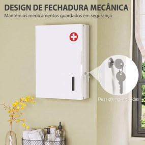 Armário de Medicamentos de Parede com 6 Compartimentos Fechadura e 2 Chaves para Casa de Banho e Cozinha 40x18x60 cm Branco