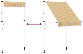 Toldo retrátil manual 150 cm riscas amarelas e azuis