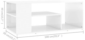 Mesa de centro 100x50x40 cm derivados madeira branco brilhante