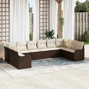 Conjunto de Sofá de Jardim vidaXL com Almofadas Castanho Rattan Poliéster