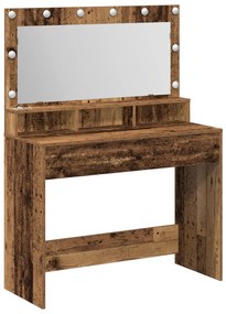 Mesa de Maquilhagem  com Luzes LED - Madeira Vintage - 100x41x135 cm