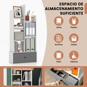 Estante de 7 níveis com gaveta e 7 compartimentos Estante de madeira para sala de estar Quarto 53 x 24 x 118 cm Branco