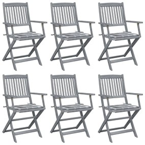 vidaXL Cadeiras exterior dobráveis c/ almofadões 6 pcs acácia maciça