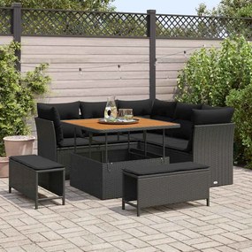 vidaXL Conjunto de Sofá de Jardim de 8 Peças com Almofadas Vime PE Preto Acácia