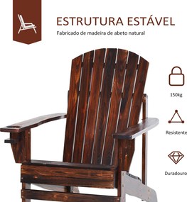 Cadeira  Jardim  Adirondack de Madeira com Apoio para os Braços Encosto Alto para Terraço Balcão Exterior 72,5x97x96cm Castanho