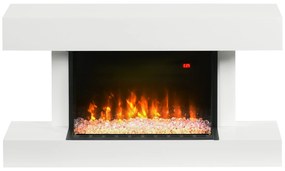 HOMCOM Lareira Elétrica 1000W/2000W Lareira Elétrica de Parede com Temperatura Ajustável Silenciosa Temporizador e Controlo Remoto para Ambientes de 15-25 m² 98x27x54,5 cm Branco