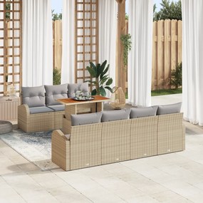 Conjunto de Sofás de Jardim de 8 Peças com Almofadas Bege Rattan Polié