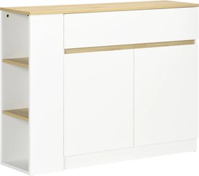 HOMCOM Aparador Móvel Auxiliar de Cozinha com Gaveta e 3 Prateleiras Abertas para Sala de Estar e Jantar 110x29,5x82 cm Branco | Aosom Portugal