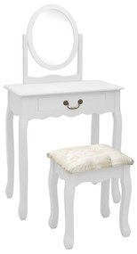 289330 vidaXL Toucador c/ banco 65x36x128 cm MDF e madeira paulownia branco