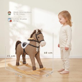 Cavalo de Baloiço com Sons, Pegas de Segurança e Base de Madeira, 12-36 Meses, Castanho-Escuro