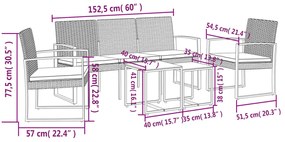 5 pcs conj. jantar p/ jardim c/ almofadões vime PP cinza-escuro