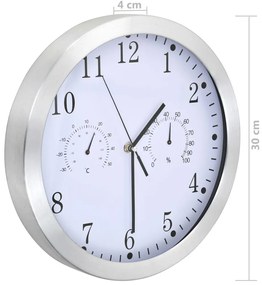 Relógio parede c/ higrómetro e termómetro quartzo 30 cm branco