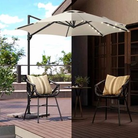 Guarda-sol jardim Ø 300 cm com luzes LED solares UPF 50+ rotativo 360º com base cruzada (SEM PESOS) branco creme